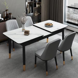 Bàn Ăn Có Bếp Từ Mặt Đá Kéo Dài D140