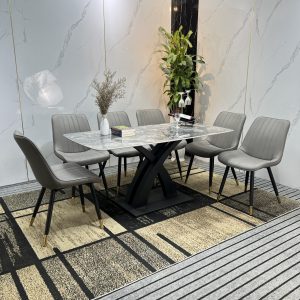 Bộ Bàn Ăn 6 Ghế Loft Chân Cong X Nhập Khẩu - BA6LX