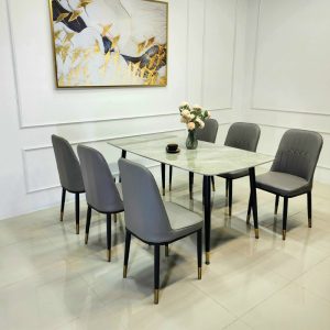 Bộ Bàn Ăn 6 Ghế Monet mặt đá Ceramic - MN6C