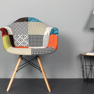 Ghế Eames Vải Thổ Cẩm Chân Gỗ Đan