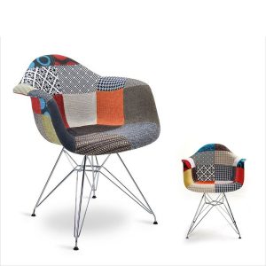 Ghế Eames Vải Thổ Cẩm Thuyền Chân Mạ Inox