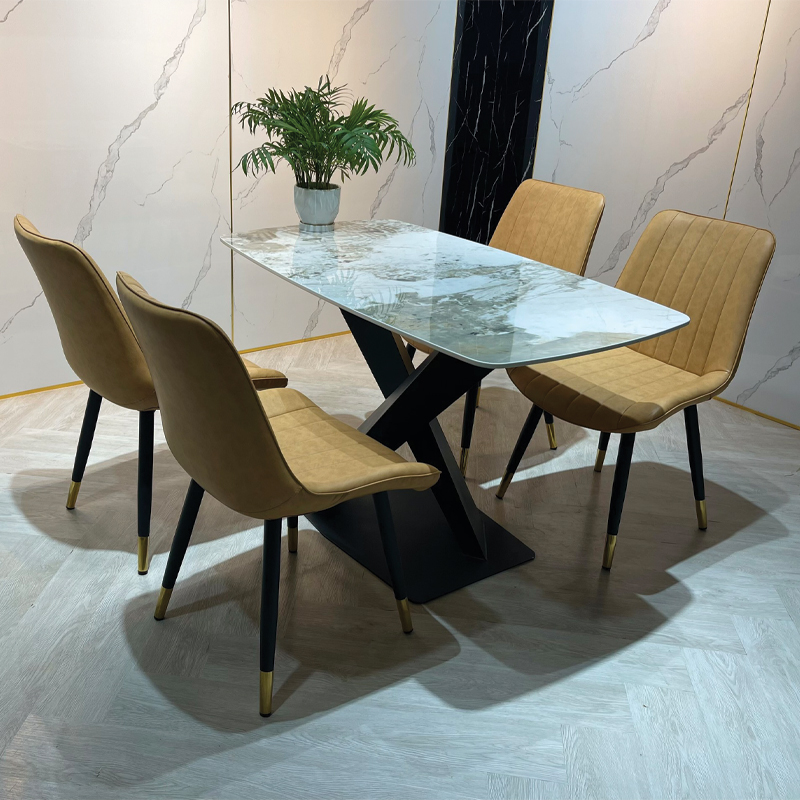 Bộ Bàn Ăn Mặt Đá 4 Ghế Loft Chân X