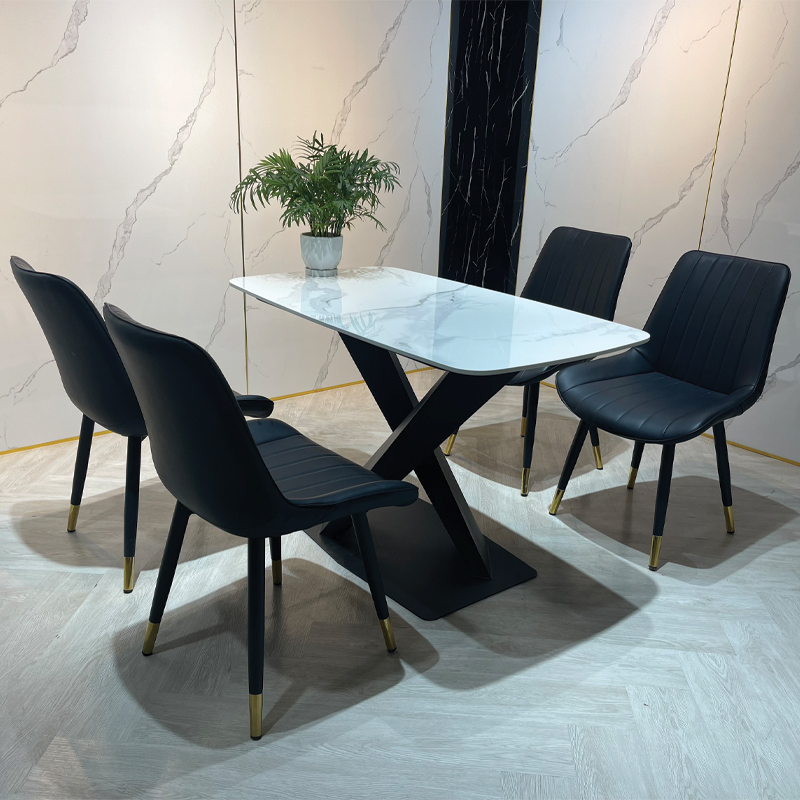Bộ Bàn Ăn Mặt Đá 4 Ghế Loft Chân X